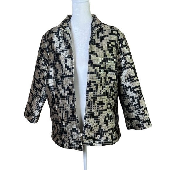 CONNIE ROBERSON Silk Silver Metallic Topper Jacket Blazer Open Jacquard Sz Large - Picture 4 of 9
